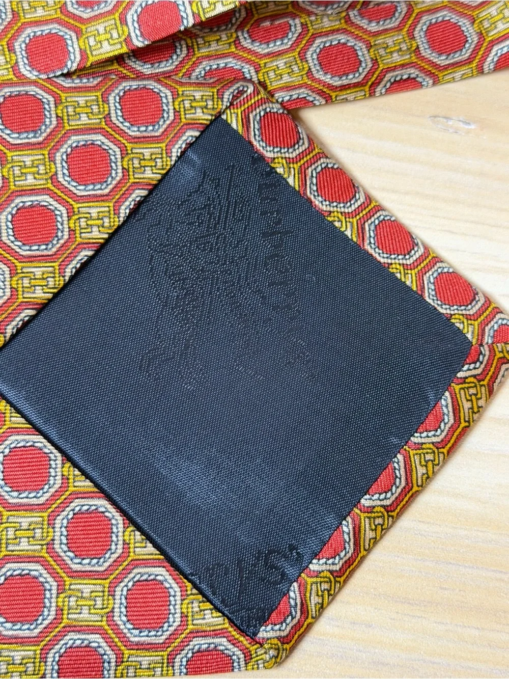 Burberry Red and Gold Medallion Silk Tie